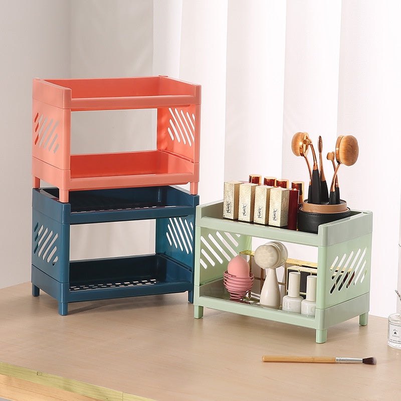 Double Layer Plastic Storage Shelf – Multi-Purpose Organizer Rack for Home, Office, Kitchen & Living Room