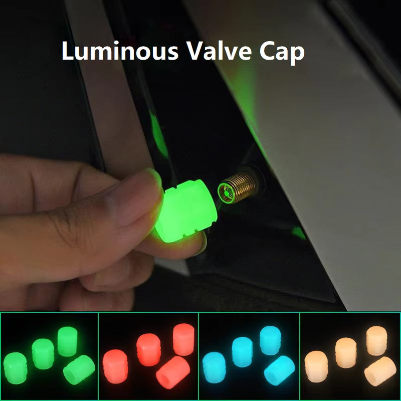 4pcs Luminous Valve Caps Fluorescent Night Glowing Cars,Motorcycle,Bicycle,Bike Wheel Tyre Hub Luminous Valve Stem Caps Decors