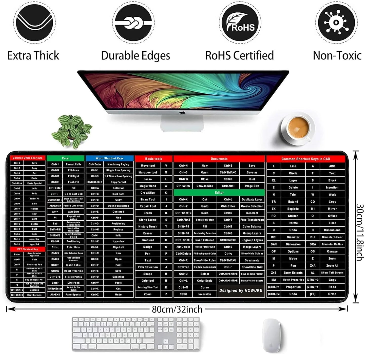 Keyboard Shortcut Mouse Pad, Office/Excel/Word/PPT Shortcuts Cheat Sheet Mat, Quick Key Super Large Anti-Slip Keyboard Pad wit Clear Shortcut Key..