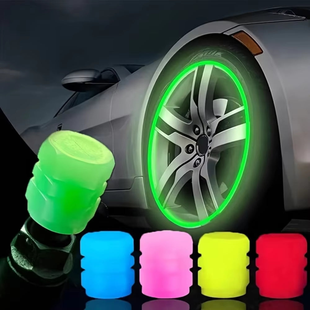 4pcs Luminous Valve Caps Fluorescent Night Glowing Cars,Motorcycle,Bicycle,Bike Wheel Tyre Hub Luminous Valve Stem Caps Decors