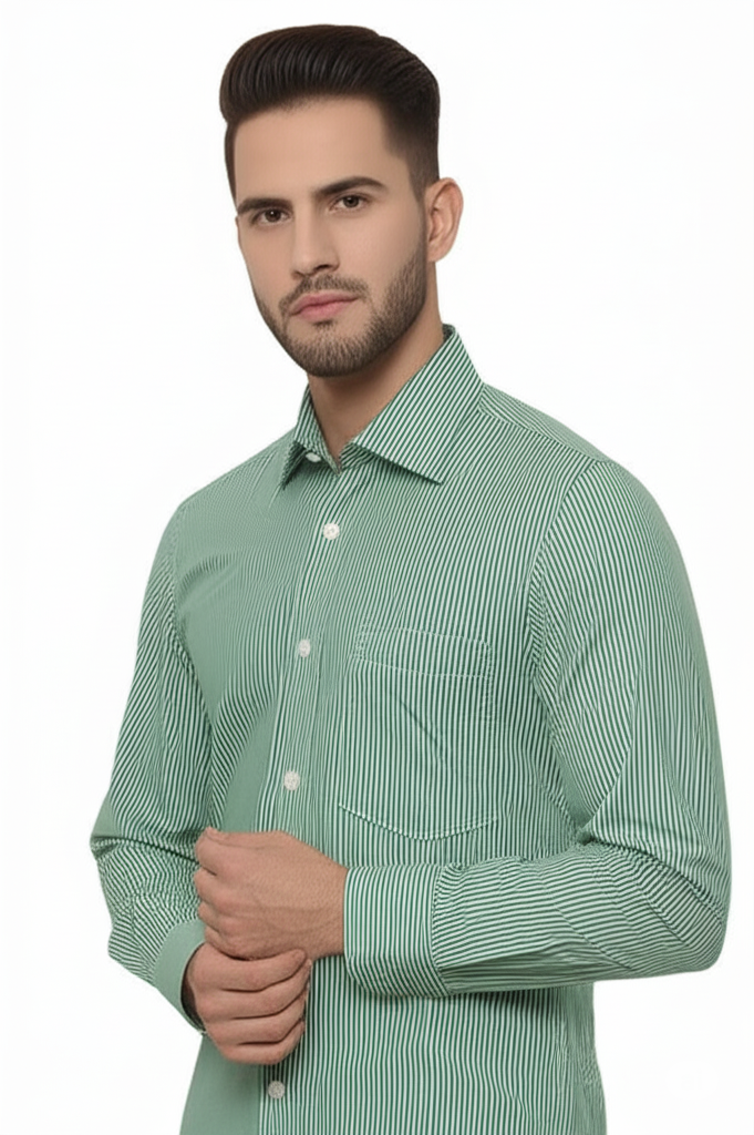 Men's Formal Dress Shirt Dark Green Lines