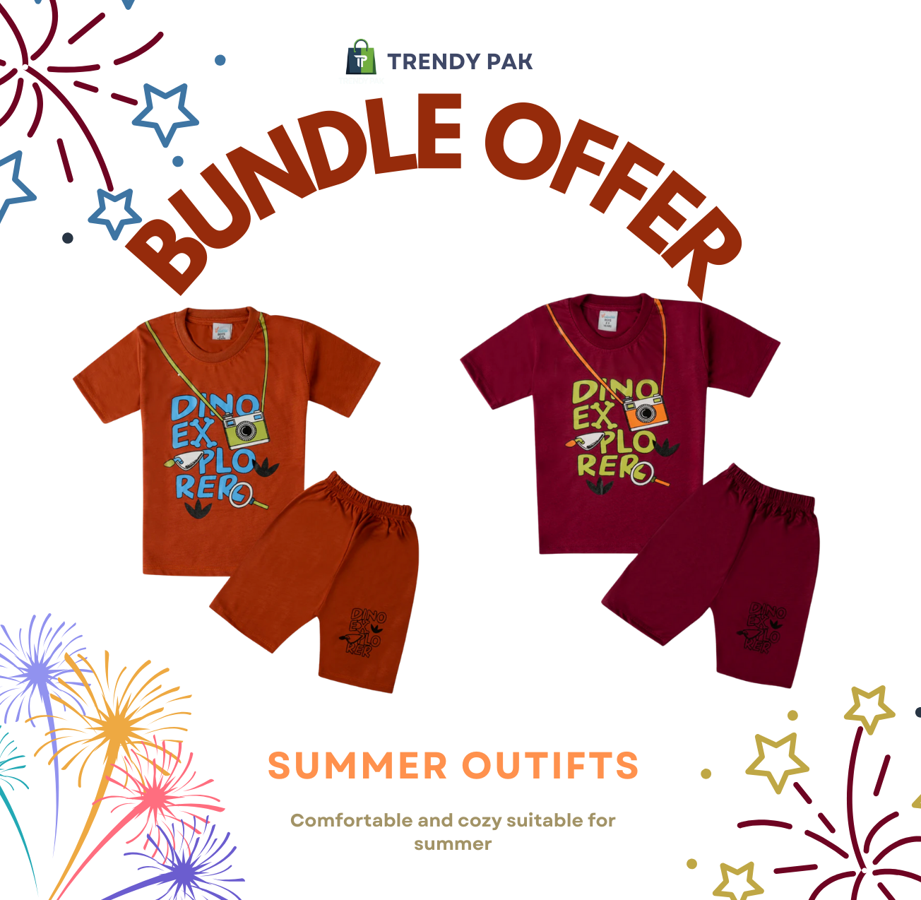 Bundle Offer 2 Pc Boys Half Sleeves Suit - Rust & Maroon color