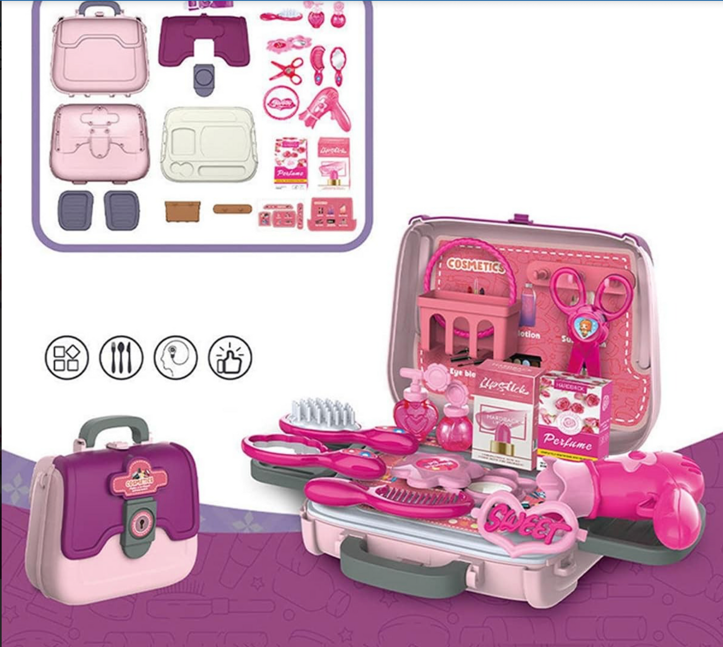 24 Pcs Girls Fashion Beauty Salon Toys, Early Education Toys, Kids Makeup Kit, Dress Up Pretend Play With Toy Hairdryer, Comb, Portable Case, Premium Gifts For Toddler Girls (cosmetic Bag)