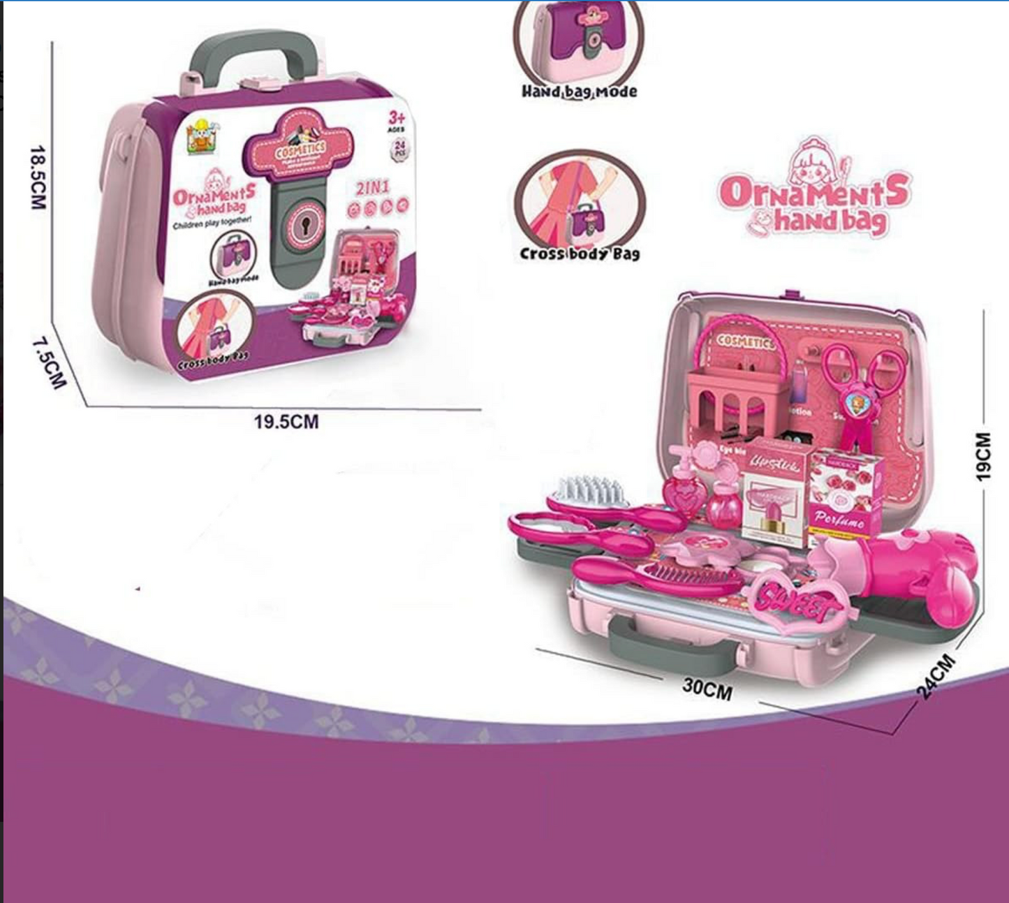 24 Pcs Girls Fashion Beauty Salon Toys, Early Education Toys, Kids Makeup Kit, Dress Up Pretend Play With Toy Hairdryer, Comb, Portable Case, Premium Gifts For Toddler Girls (cosmetic Bag)
