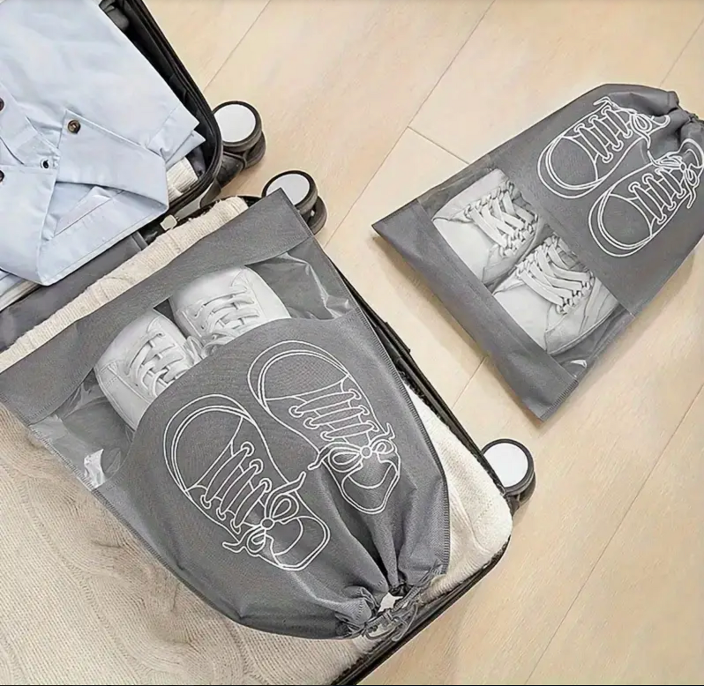 Pack Of 01 – shoe Bag For Travel & Home Storage – Dustproof Printed Shoe Organizer Pouch, Lightweight, Breathable, And Reusable Shoe Cover For Luggage, Closet, Or Gym Use