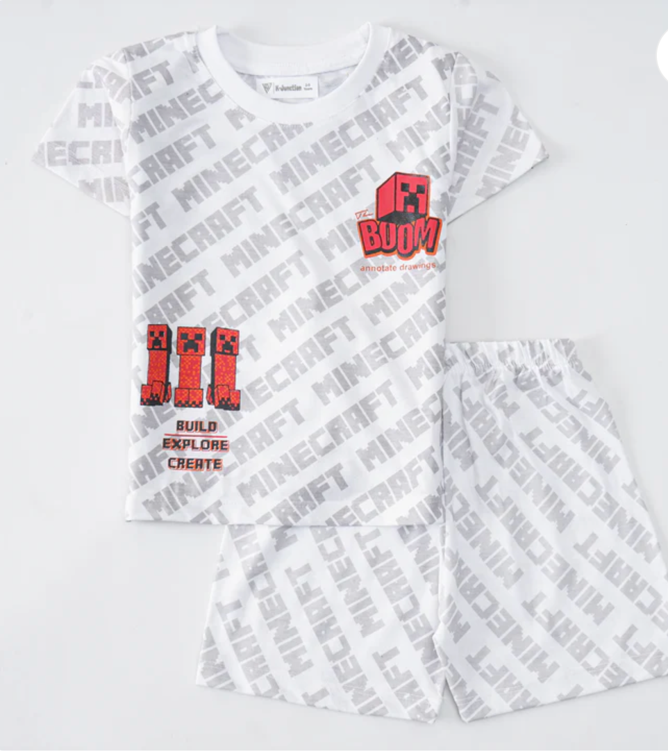 Minecraft Boys Half Sleeves 2 Piece Suit