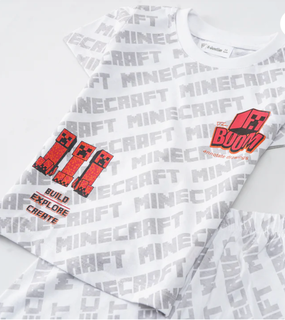 Minecraft Boys Half Sleeves 2 Piece Suit