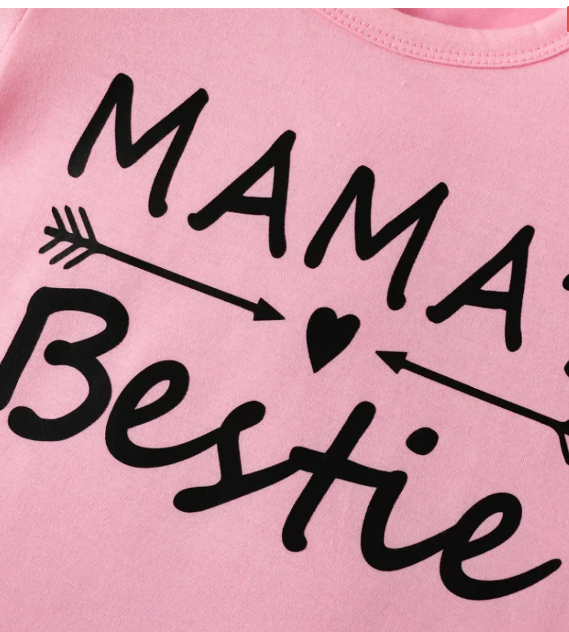 Girls’ Mama’s Bestie Printed Tracksuit Set – Cute & Comfy Kids Loungewear Outfit