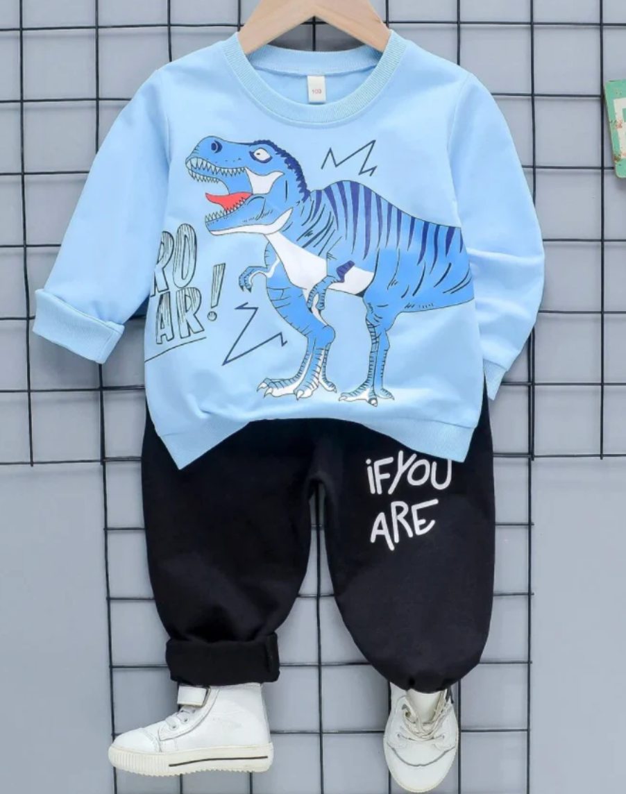 Blue T-Rex Tracksuit for Kids | Dino Print Sweatshirt & Joggers set