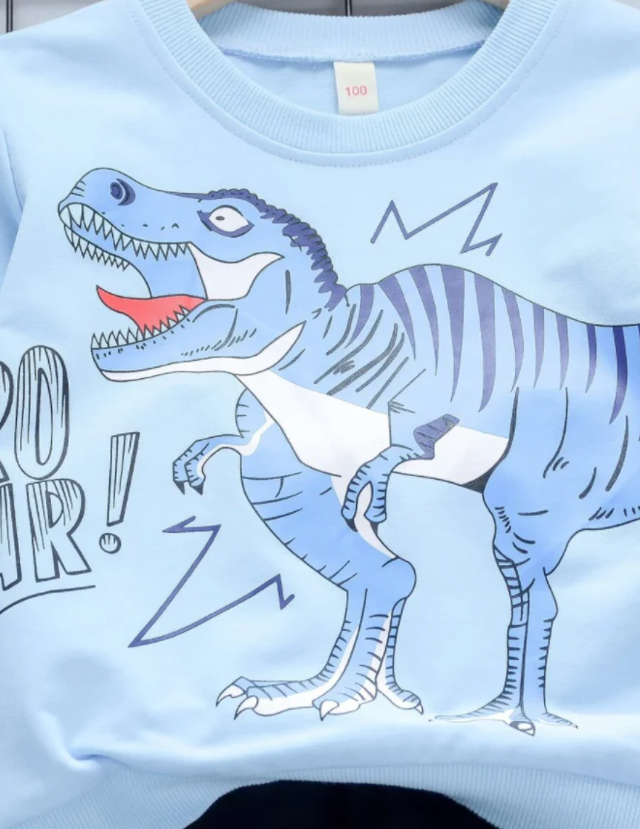Blue T-Rex Tracksuit for Kids | Dino Print Sweatshirt & Joggers set