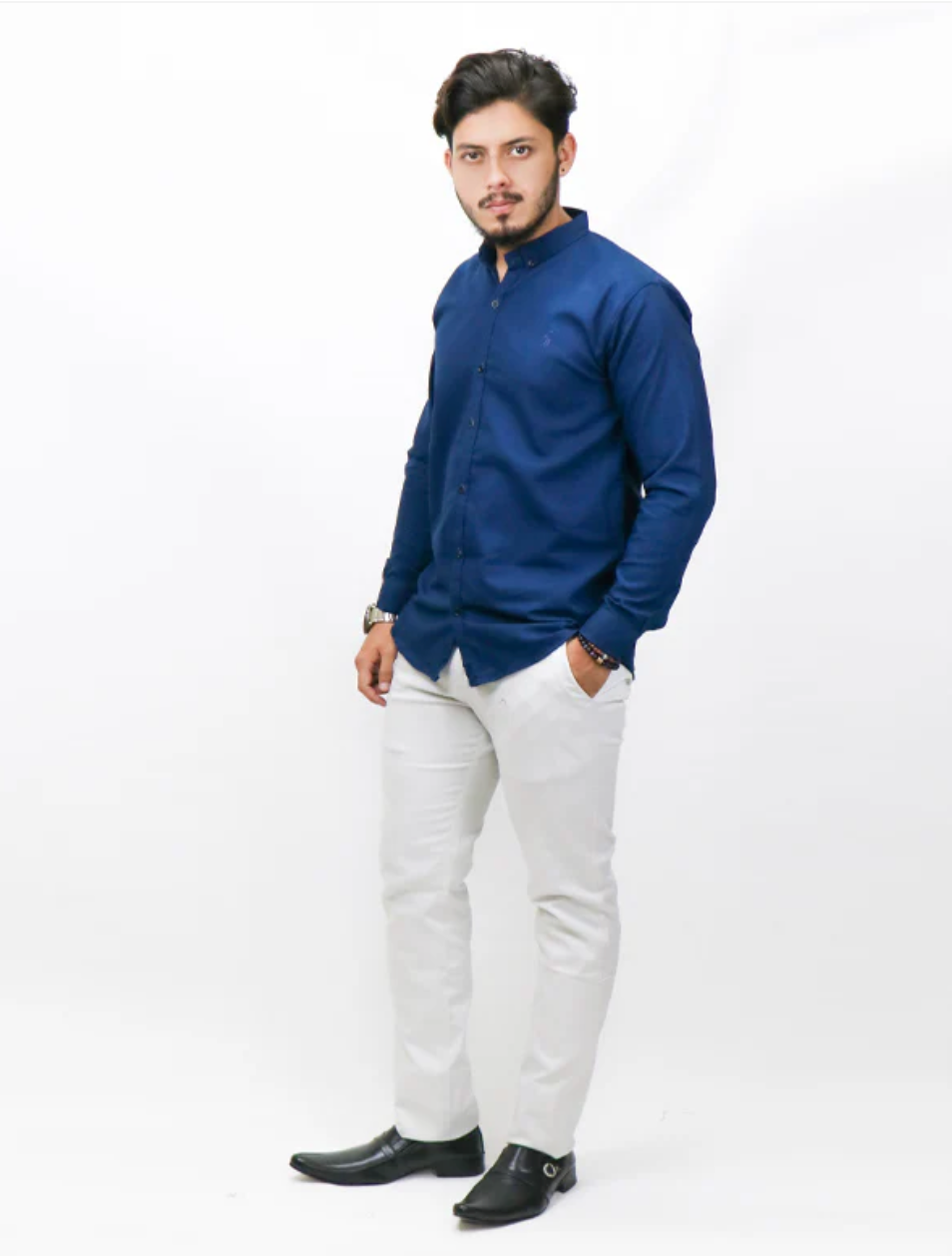 Men’s Dark Navy Blue Chambray Casual Shirt – Classic, Smart & Comfortable