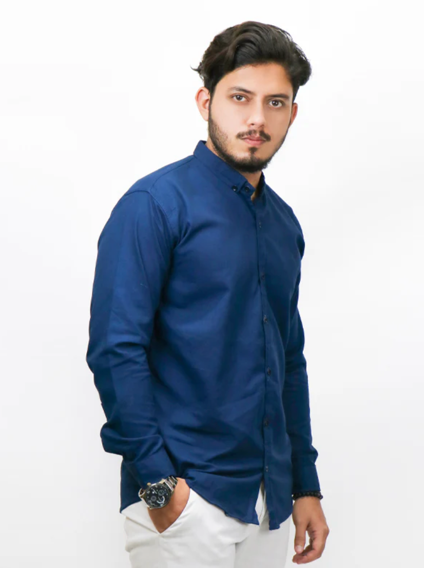Men’s Dark Navy Blue Chambray Casual Shirt – Classic, Smart & Comfortable