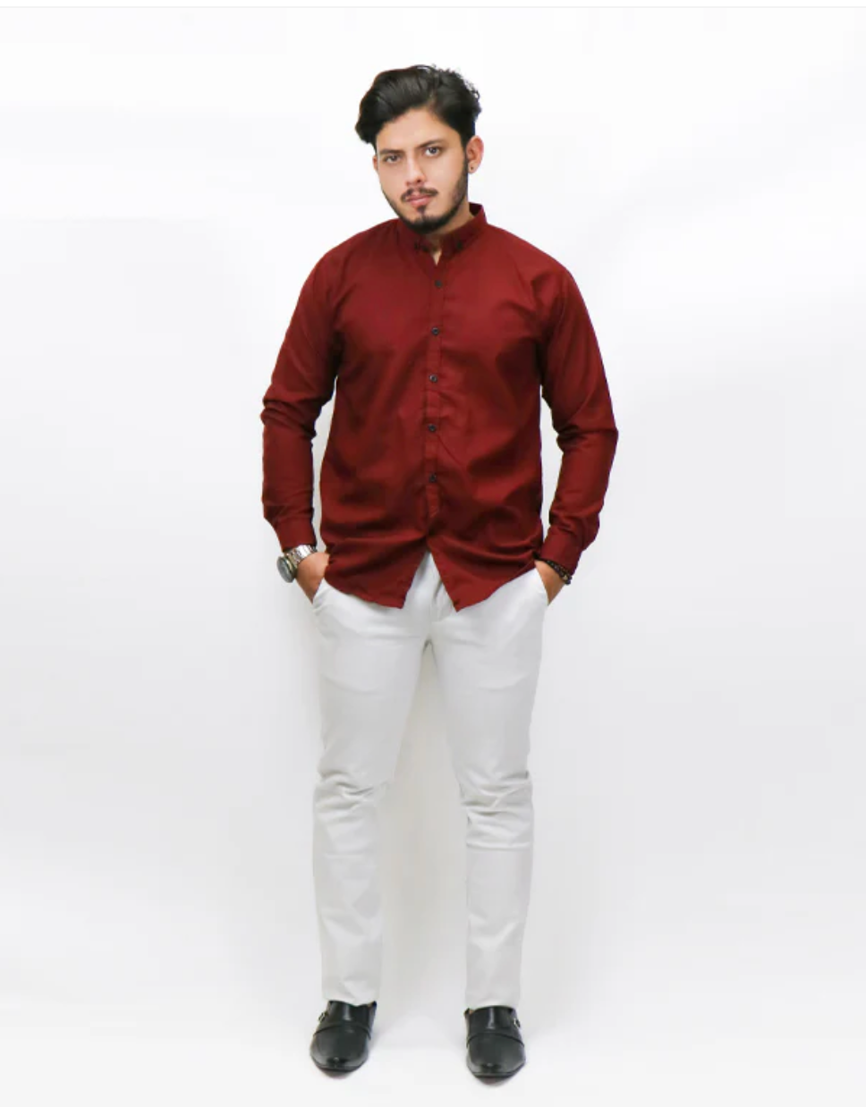 Men's Chambray Casual Shirt Dark Maroon