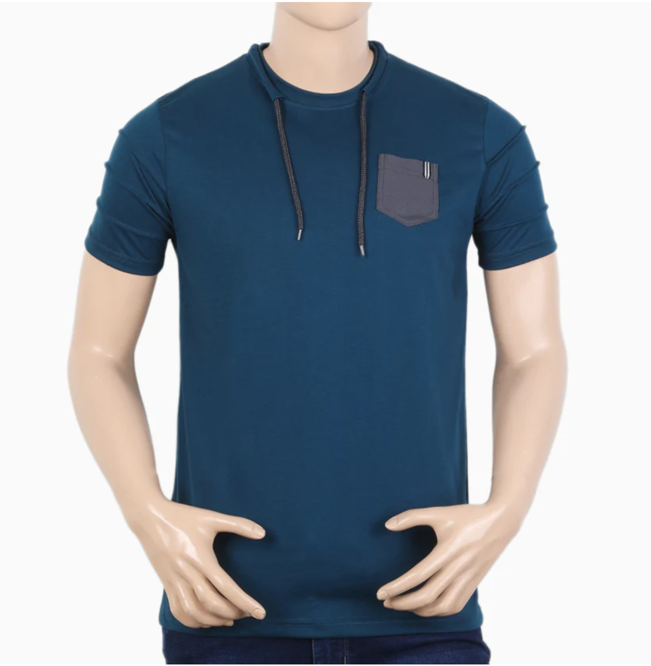 Men's Half Sleeves T-Shirt - Steel Green & Navy Blue