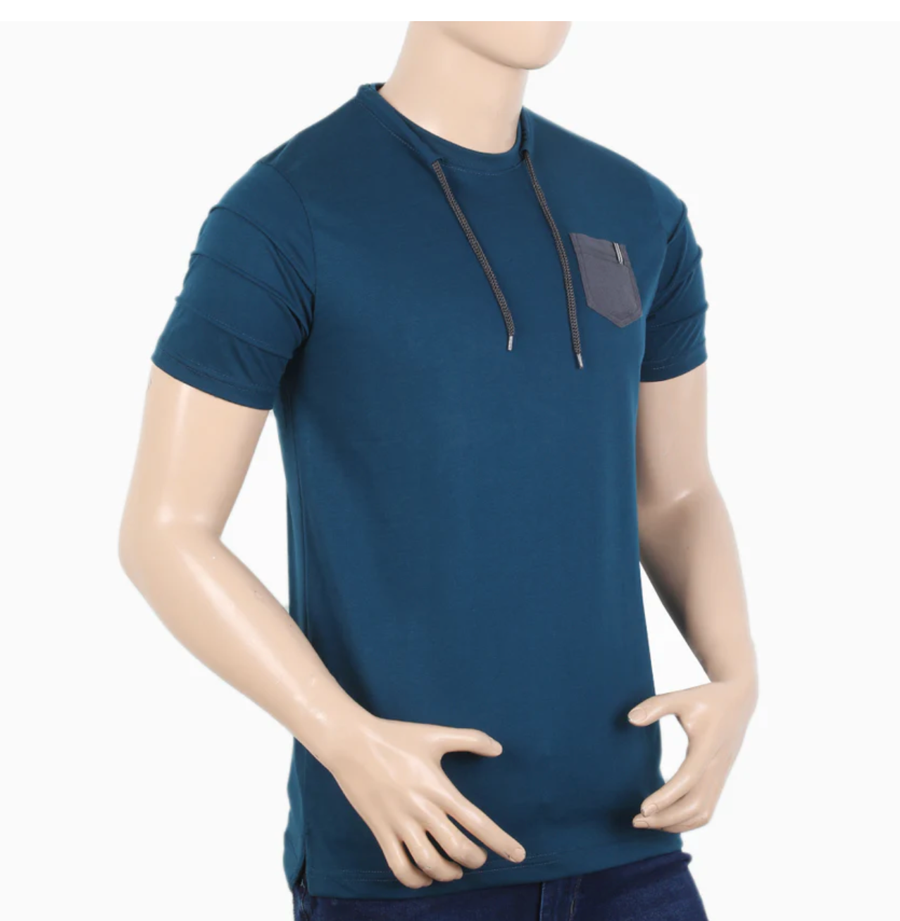 Men's Half Sleeves T-Shirt - Steel Green & Navy Blue