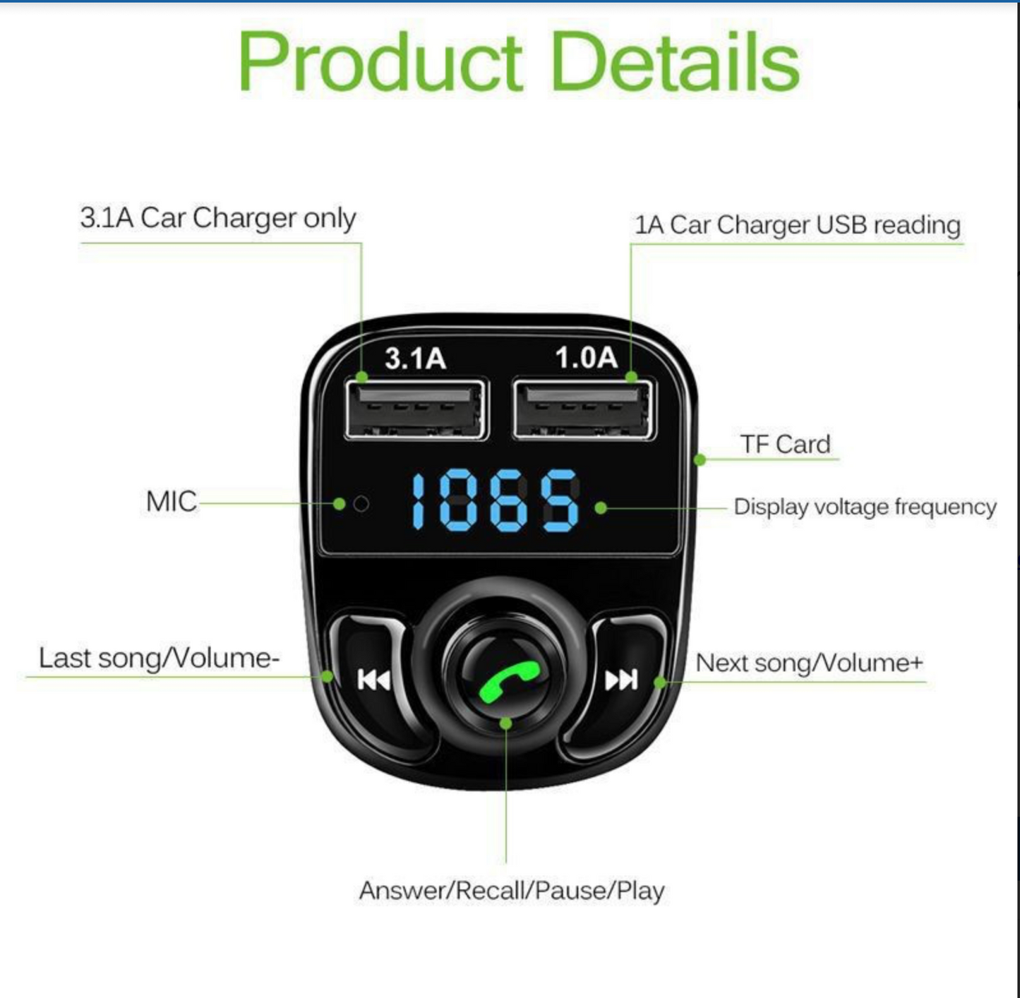 X8 Multifunctional Car MP3 Player | Wireless FM Transmitter & Car MP3 Modulator | Dual USB Fast Charging 3.1A | Car Accessories