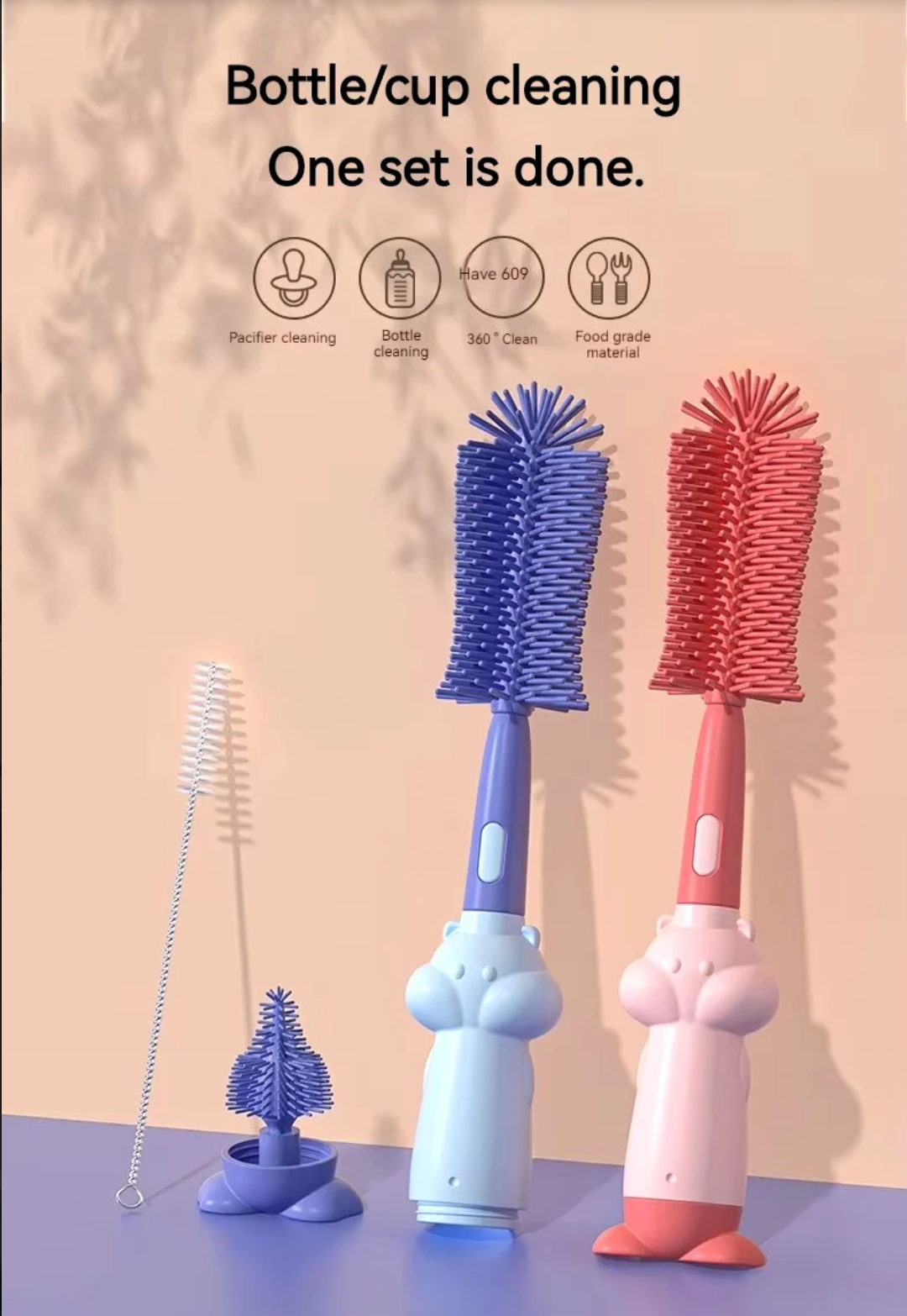 3-in-1 Silicone Baby Bottle Brush Set | Bottle Cleaner, Straw Brush & Pacifier Cleaner for Newborn Feeding