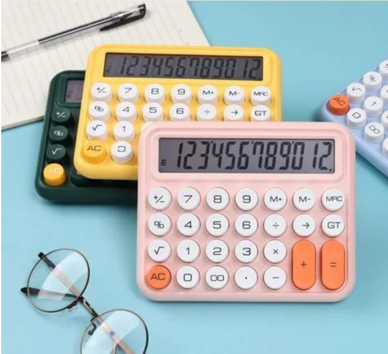 12-Digit Keyboard Style Calculator | Mechanical Buttons | Desktop Office & Financial Accounting | Battery Operated