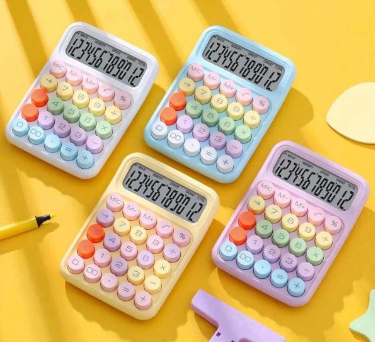 Colorful Mechanical Keyboard Style Calculator | Big Button LCD Display | Handheld, Cell Operated (Random Color)