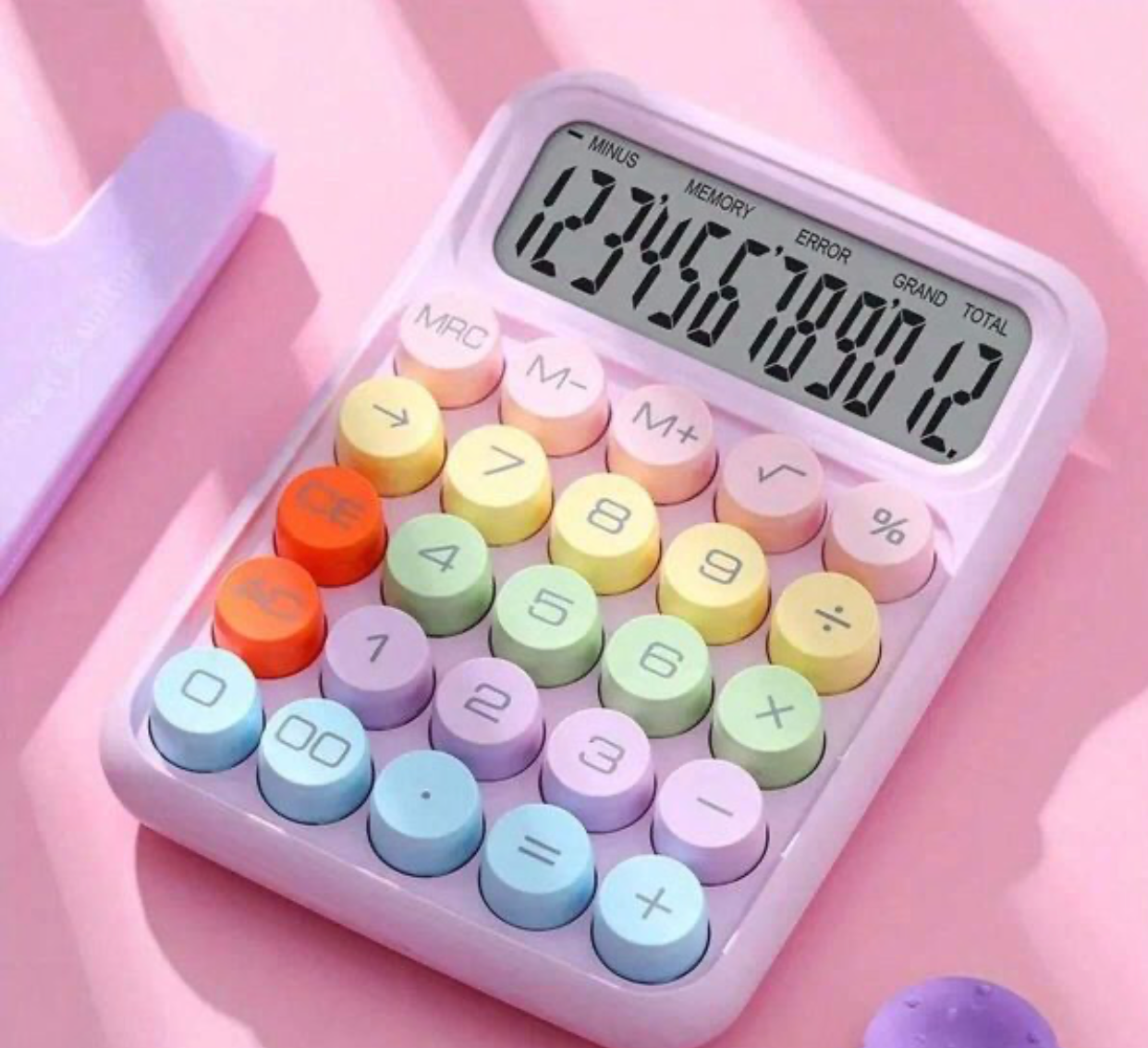 Colorful Mechanical Keyboard Style Calculator | Big Button LCD Display | Handheld, Cell Operated (Random Color)