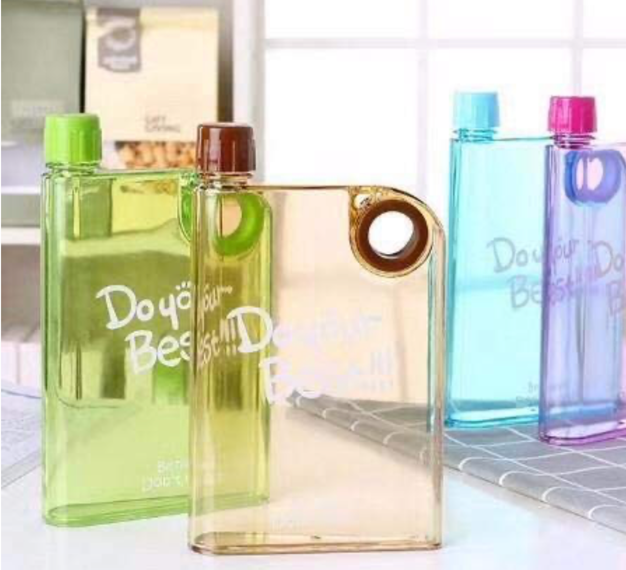 Ultra Slim Notebook Water Bottle | Flat Portable Design | 1 Pc (Random Color) | BPA Free