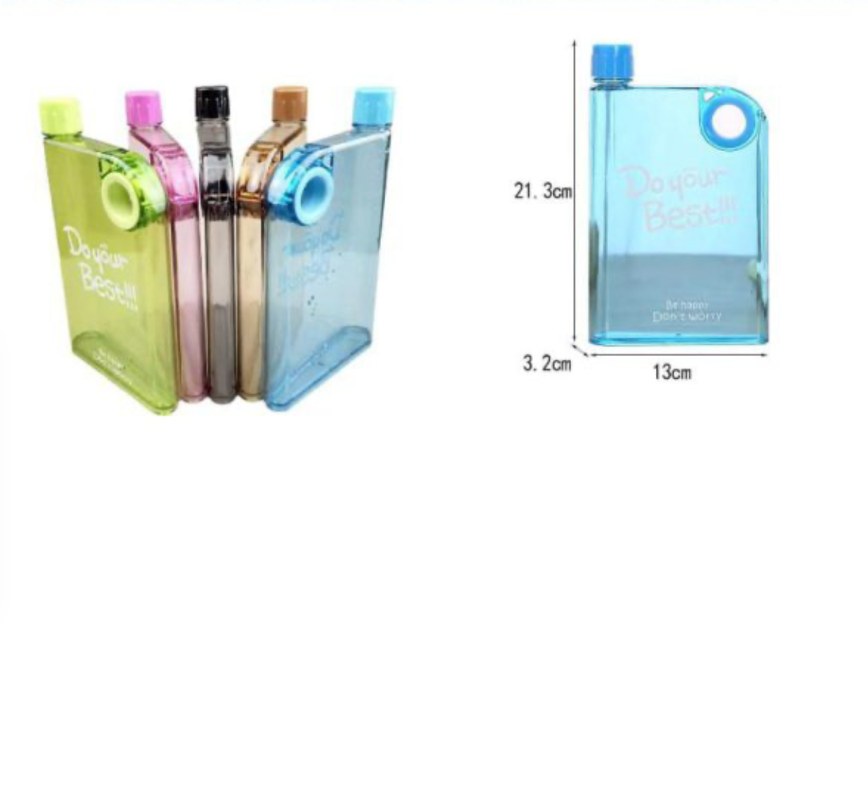 Ultra Slim Notebook Water Bottle | Flat Portable Design | 1 Pc (Random Color) | BPA Free