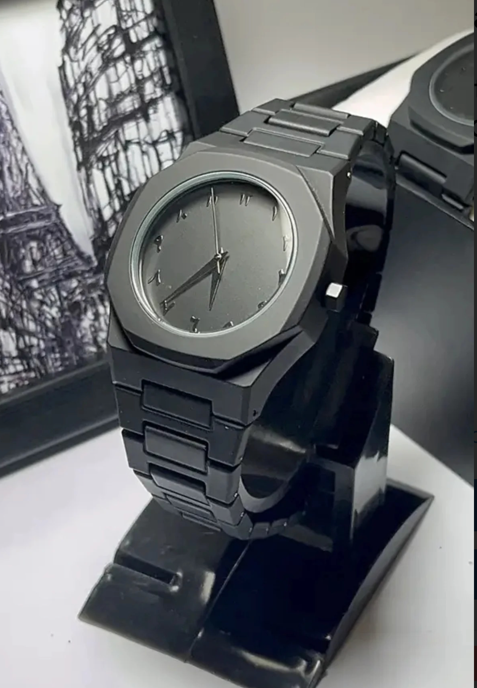 Full Black Aura Quartz Watch for Men – Stylish Analog Watch for Boys – Premium Quality Lightweight Black Wrist Watch – Best Fashion Watch for Men