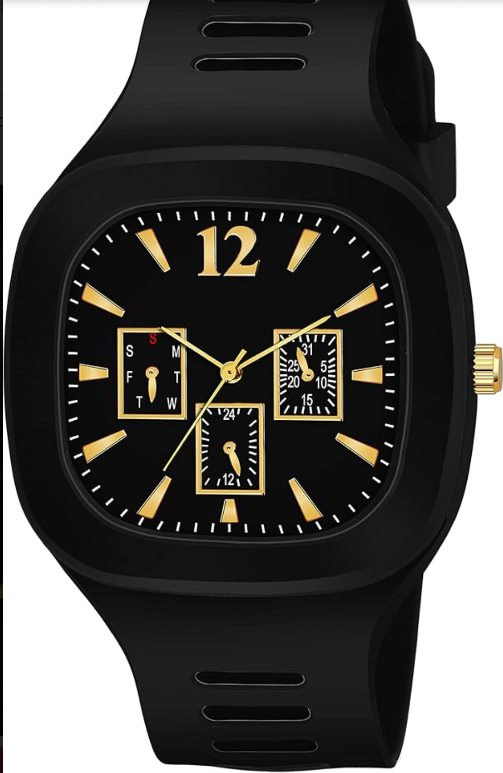Men’s Black Silicone Square Dial Watch – Stylish & Sporty Quartz Wristwatch with Durable Strap | Modern Casual Watch for Men