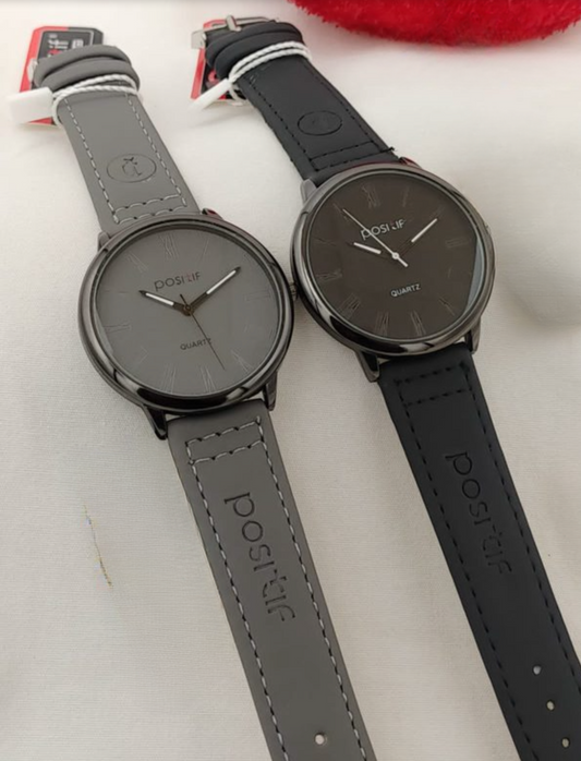 1 Pcs Positif Unisex Leather Strap Watch – Classic Quartz Wrist Watch Without Box | Stylish Analog Watch For Men & Women (Random Color)