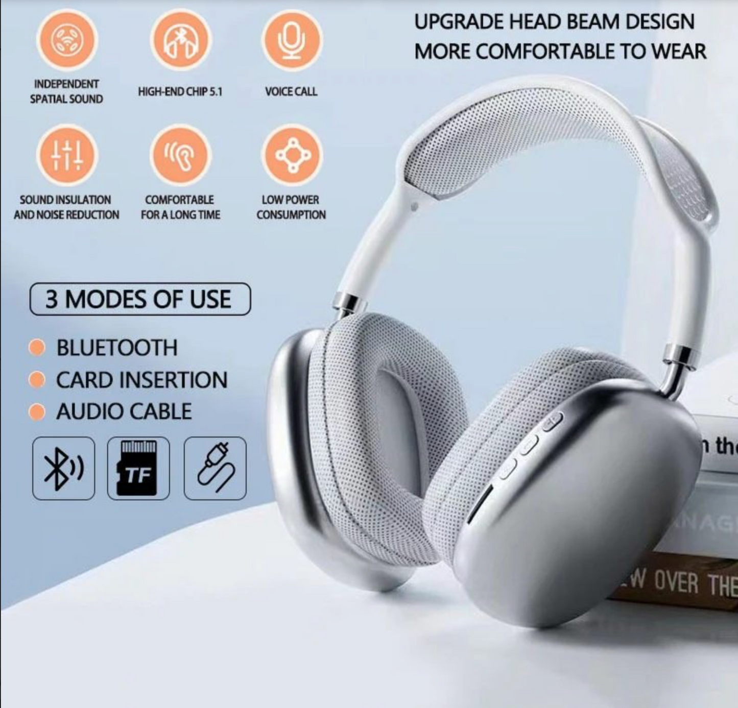 P9 Wireless Bluetooth Headphones | Over-Ear Stereo Headset | Adjustable, Noise Cancelling, Foldable, Built-in Mic, Deep Bass