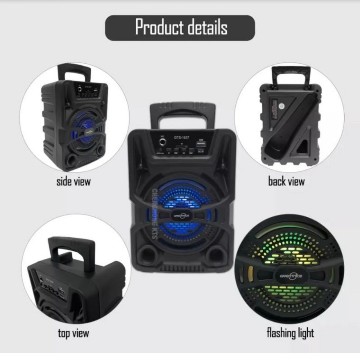 GTS 1637 Portable Bluetooth Wireless Outdoor Speaker With Wired Microphone | Powerful Karaoke System | Rechargeable Party Speaker For Home & Travel