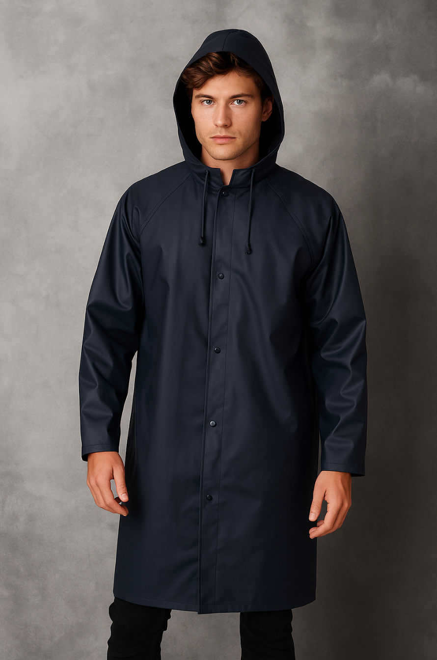 Premium Waterproof Long Raincoat with Adjustable Hood – Unisex Lightweight Outdoor Rain Jacket for Hiking, Travel & Daily Use