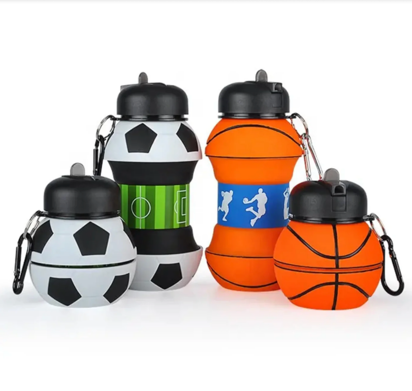 Collapsible Kids Water Bottle with Basketball Design – Leak-Proof, BPA-Free, Food Grade Silicone, Portable & Foldable Sports Bottle for School, Travel & Outdoor Use