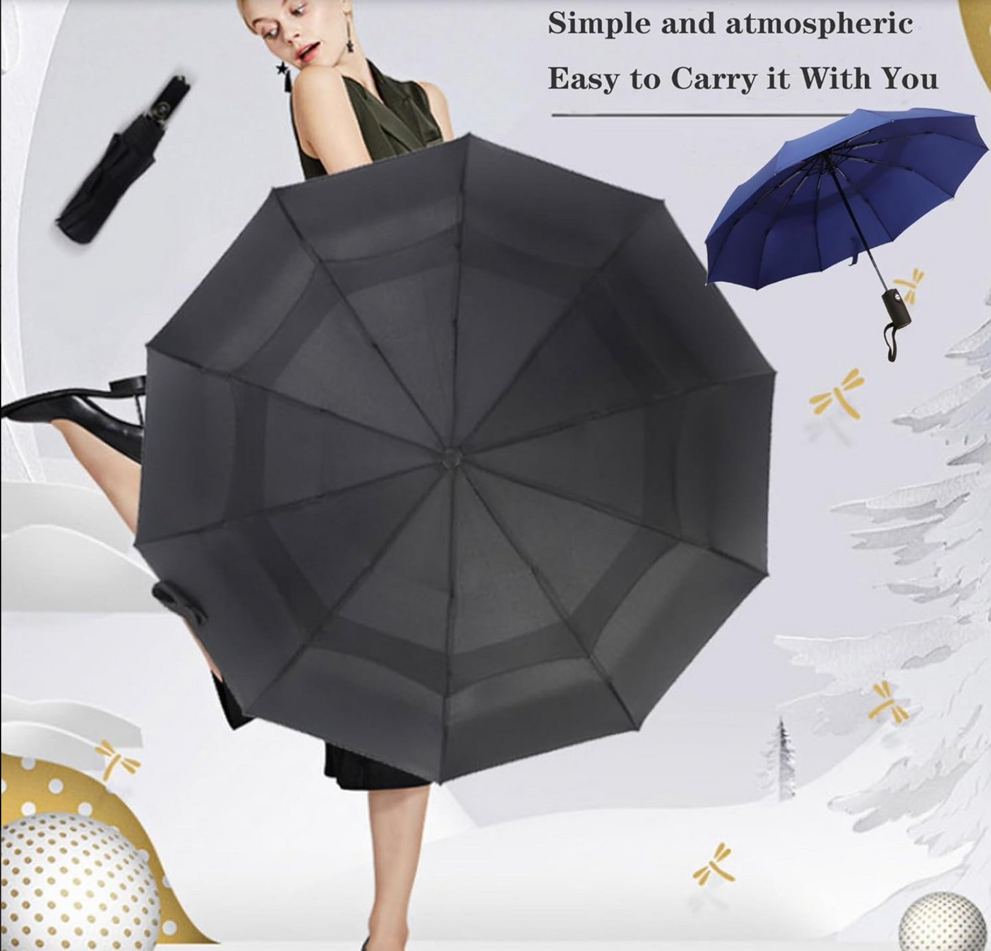 Compact Travel Umbrella – Windproof & Lightweight | Portable Gray Umbrella for Rain & Sun Protection – Durable Folding Design