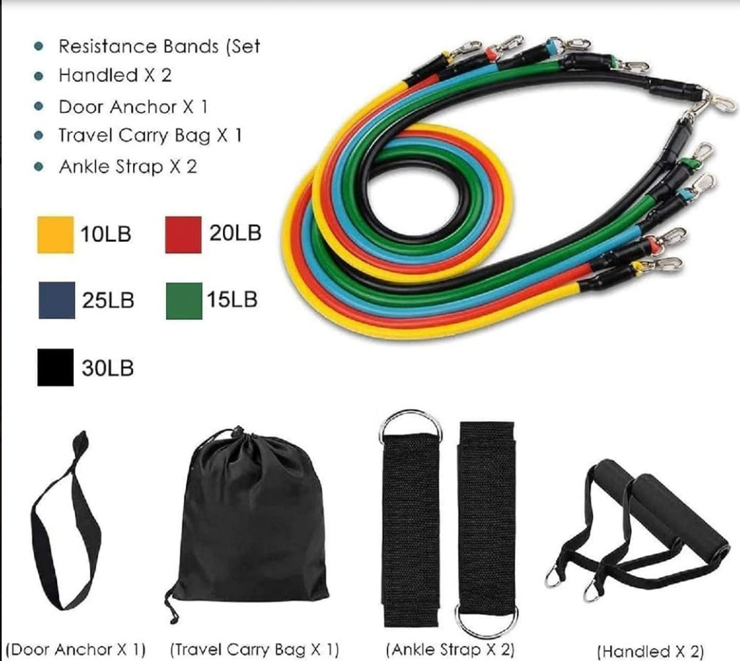 11 Pcs Resistance Bands Set for Workout – Power Exercise Bands for Strength Training, Yoga, Home Gym & Fitness Equipment for Men & Women