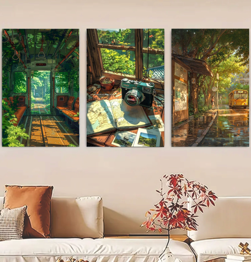 Set of 3 Nature Art Wall Frames – Elegant Room Decoration (8x11 Inches)