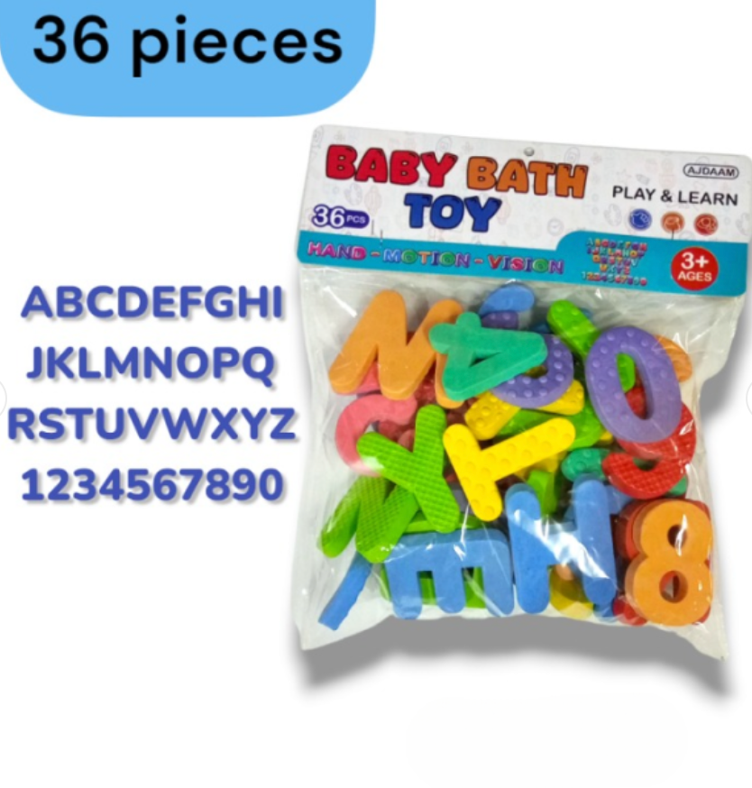 EVA Alphabet & Number Bath Toy Set – 36 Pcs Colorful Educational Foam Letters & Numbers for Kids