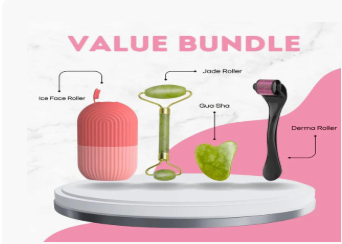 (Pack of 3) Marble Jade Roller Combo – Stone Marble Roller, Ice Roller Facial Massager & Derma Roller | Skin Care Face Massage Set