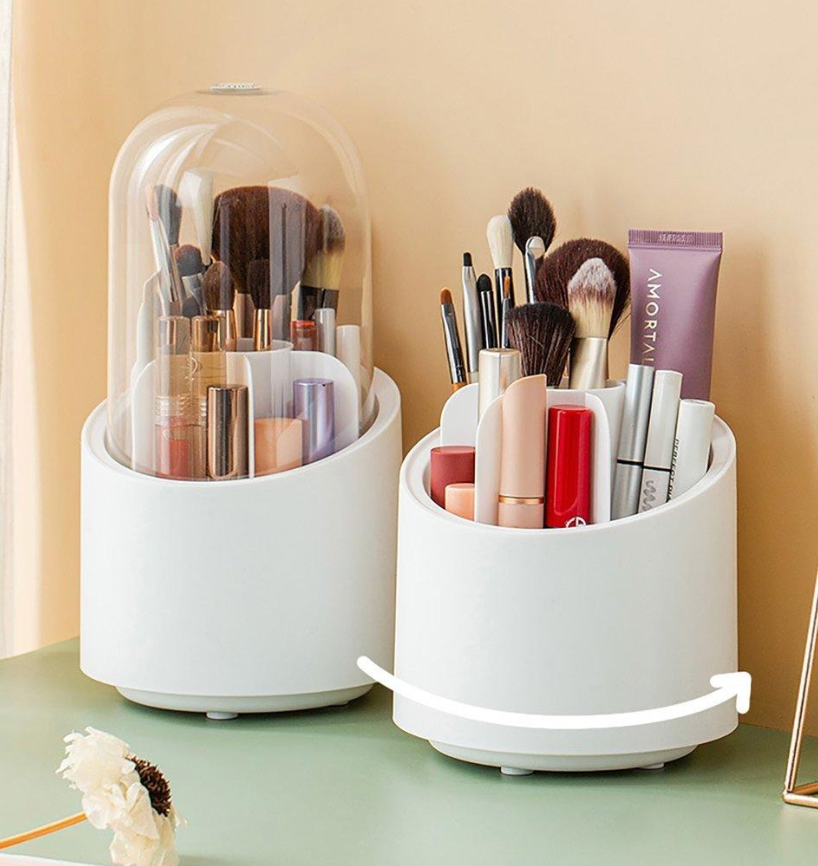 360° Rotating Makeup Brush Organizer – Desktop Cosmetic Storage Box for Brushes, Lipsticks, Eyebrow Pencils & Beauty Tools