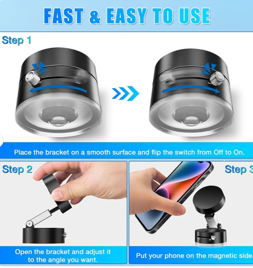 Vacuum Magnetic Suction Cup Folding Swivel Stand – Double-Sided Universal Mobile Phone Holder for Desk, Car & Travel