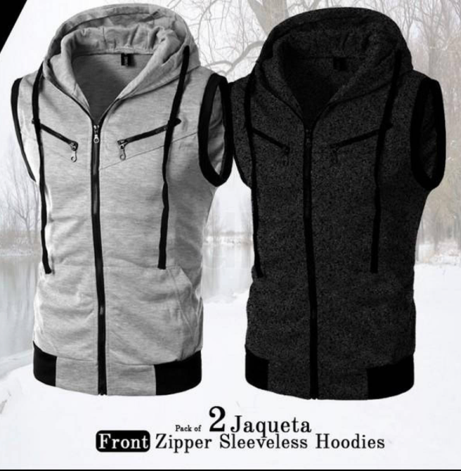 Pack of 2 Jaqueta Front Zipper Sleeveless Hoodies – Men’s Casual Zip-Up Upper | New Jet Collection (Size L)