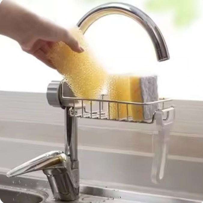 Stainless Steel Multifunctional Kitchen Faucet Sponge Holder | Adjustable, Durable & Convenient Storage Solution