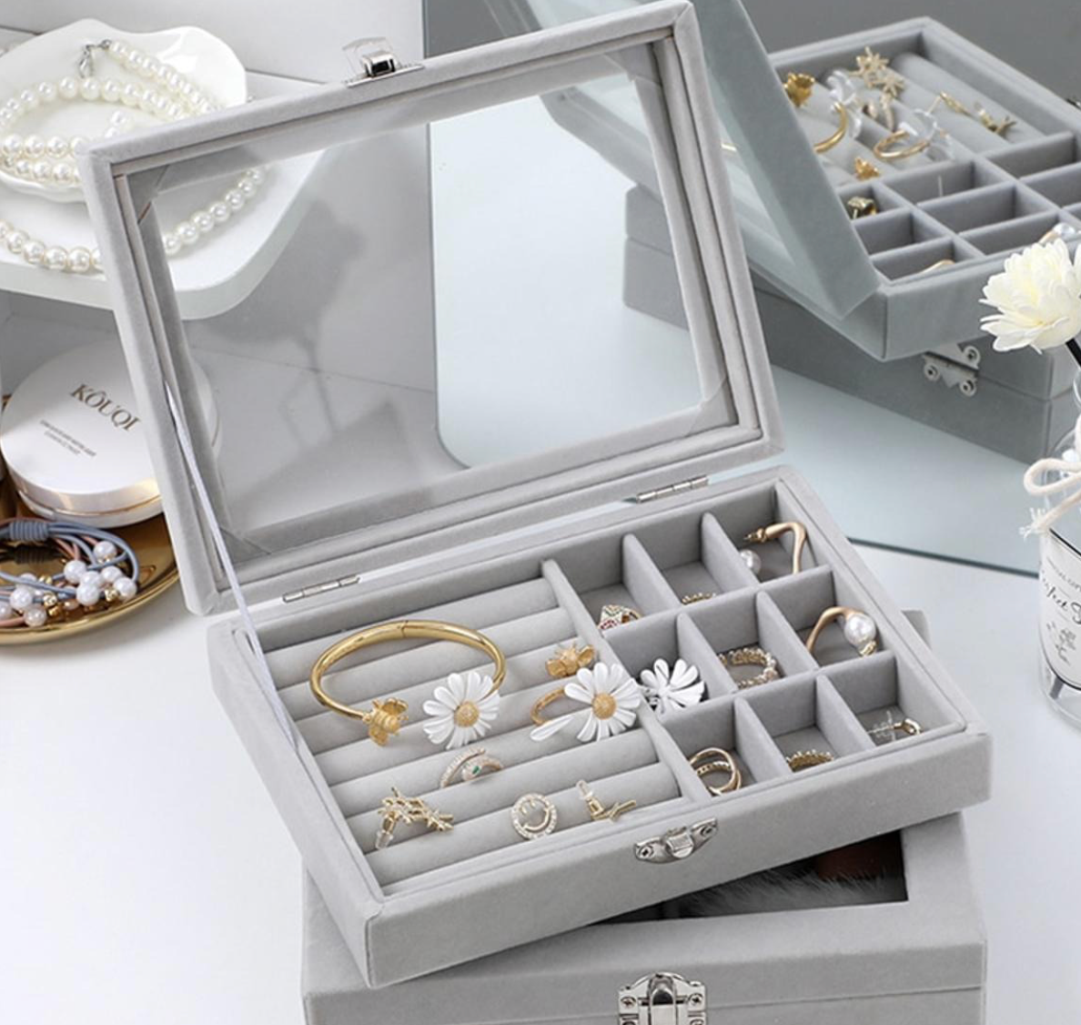 Fashion Portable Velvet Jewelry Ring Jewelry Display Organizer Box Tray Holder Earring Jewelry Storage Case Showcase