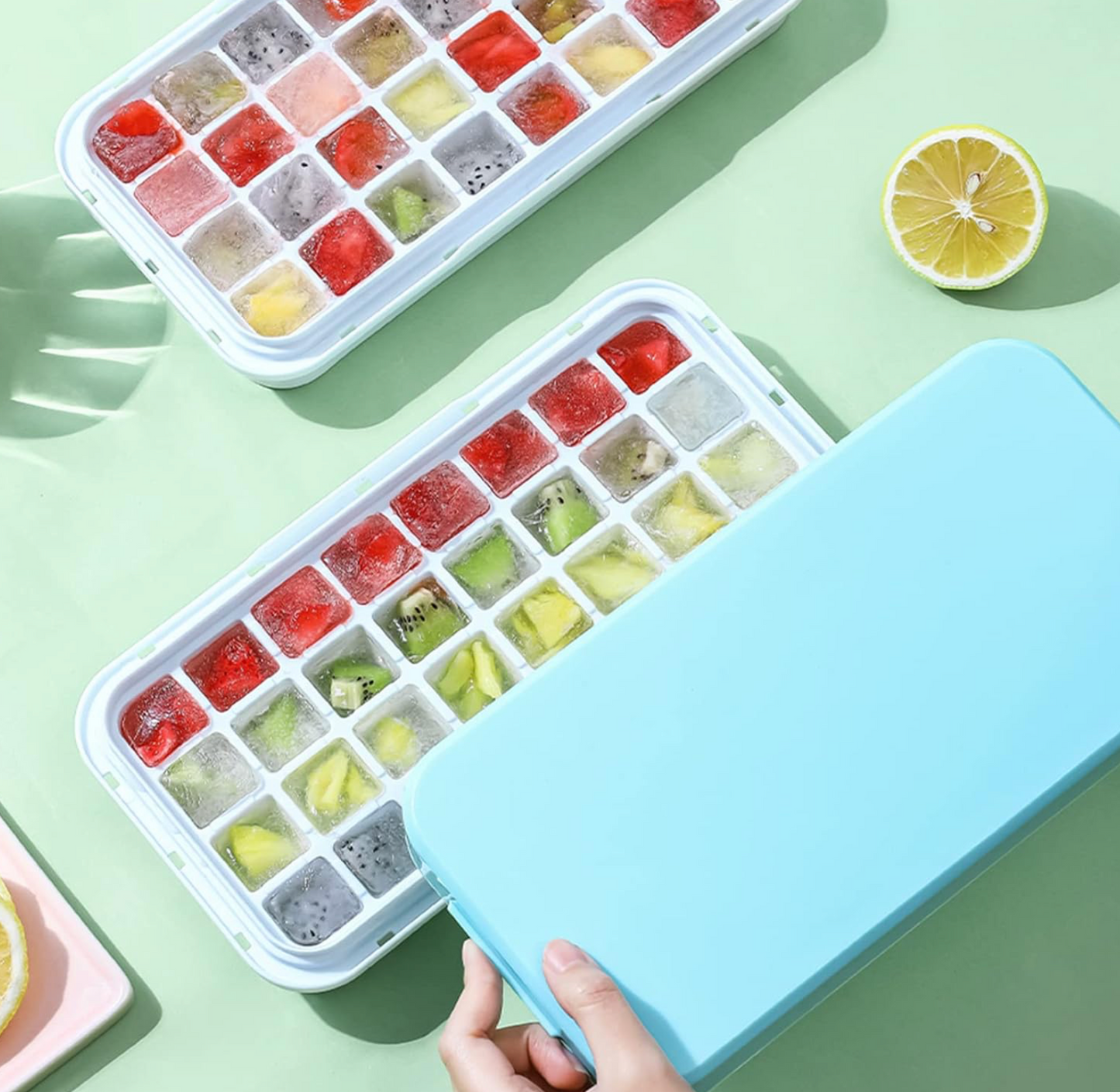 32 Grid Silicone Ice Cube Tray With Lid Cover