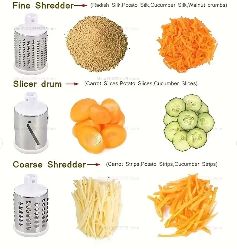 3-in-1 Vegetable Cutter & Slicer – Manual Kitchen Chopper With 3 Sharp Stainless Steel Drums For Effortless Cheese, Garlic & Potato Shredding