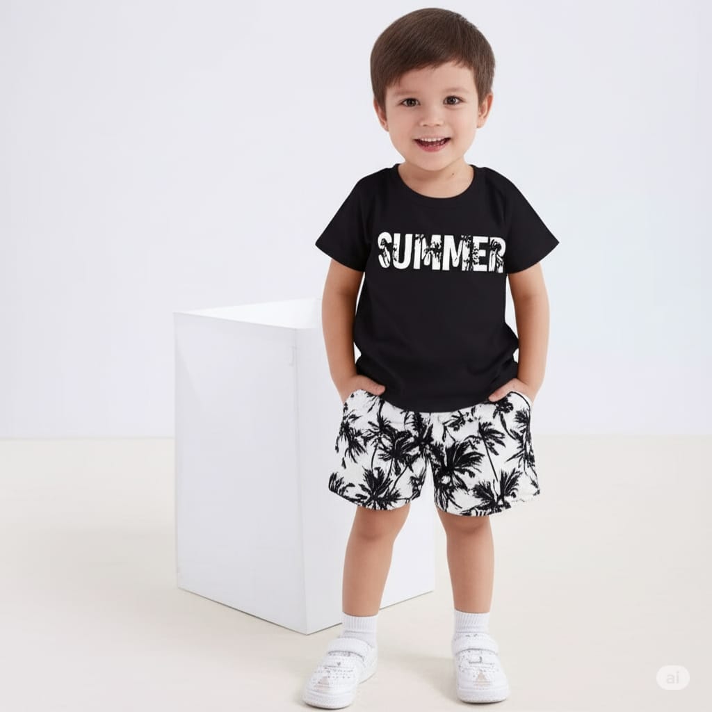Kids Summer T-Shirt & Cotton Printed Shorts Set