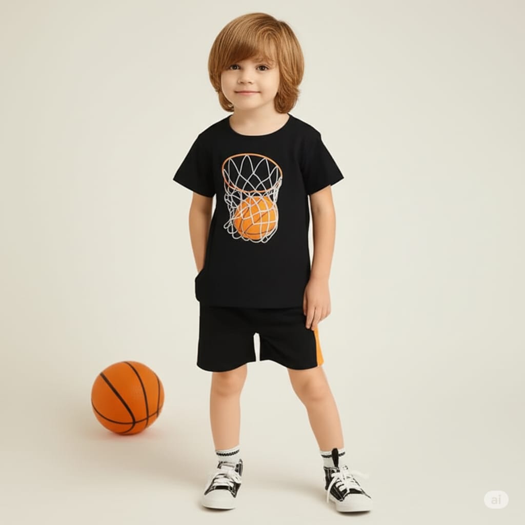 Kids sports t-shirt and shorts set,Trendy black basketball T-Shirts,Basketball outfit for kids,Boys black sports set,Grils black sports set