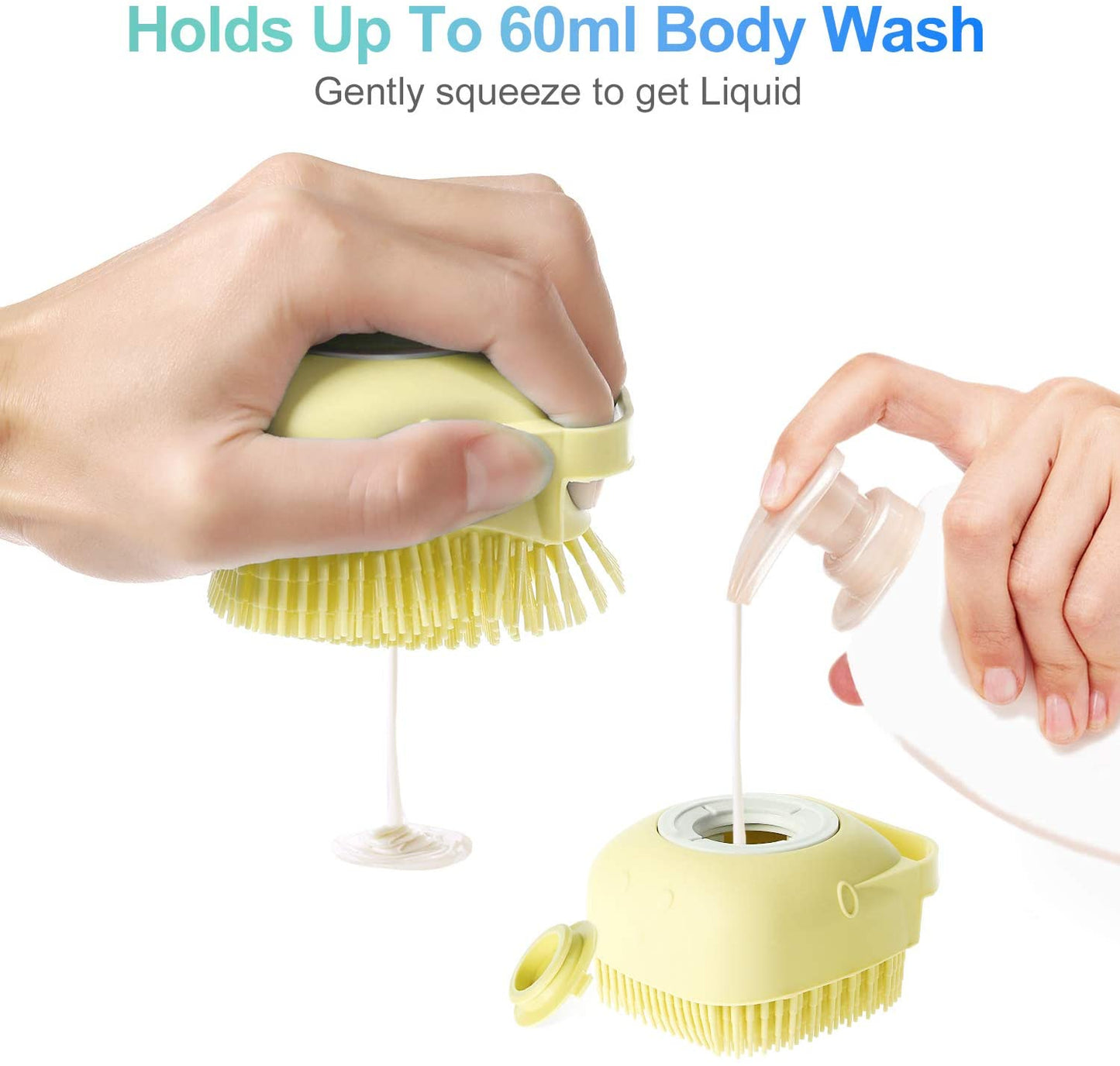 Silicone Bath and Body Shower Brush with Liquid Soap Dispenser | High Quality with Handle