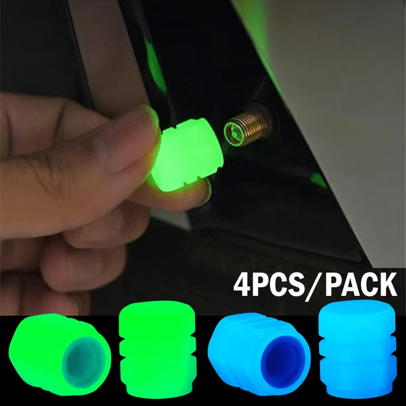 4pcs Luminous Valve Caps Fluorescent Night Glowing Cars,Motorcycle,Bicycle,Bike Wheel Tyre Hub Luminous Valve Stem Caps Decors
