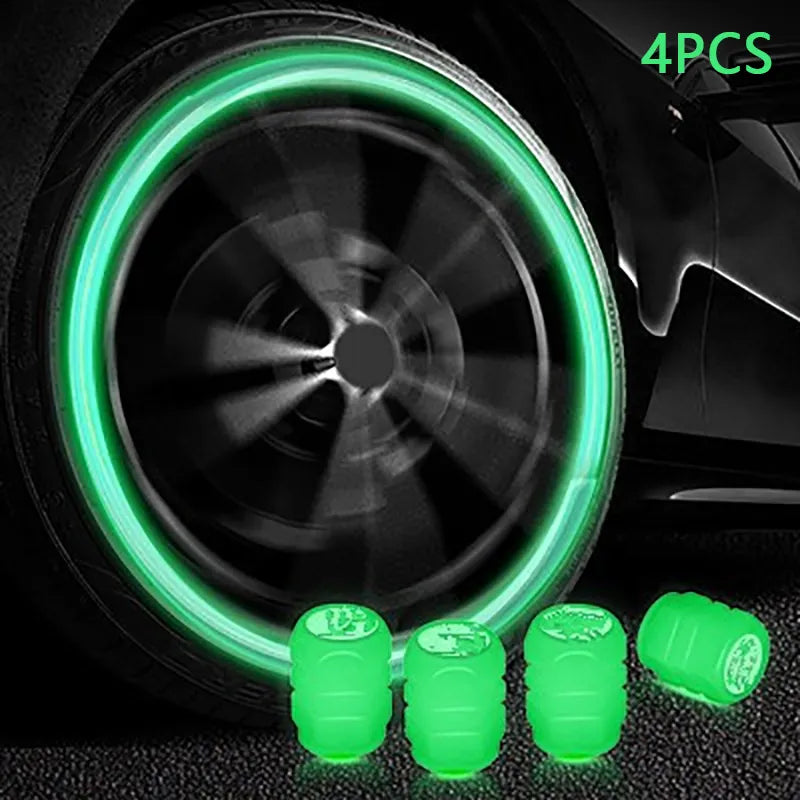 4pcs Luminous Valve Caps Fluorescent Night Glowing Cars,Motorcycle,Bicycle,Bike Wheel Tyre Hub Luminous Valve Stem Caps Decors